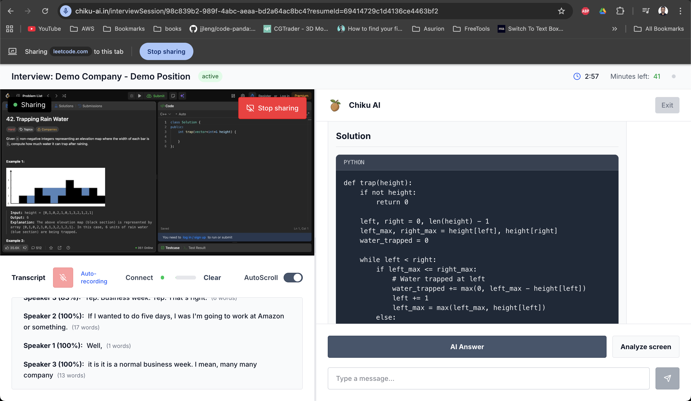 AI interview copilot generating real-time answers during a coding interview